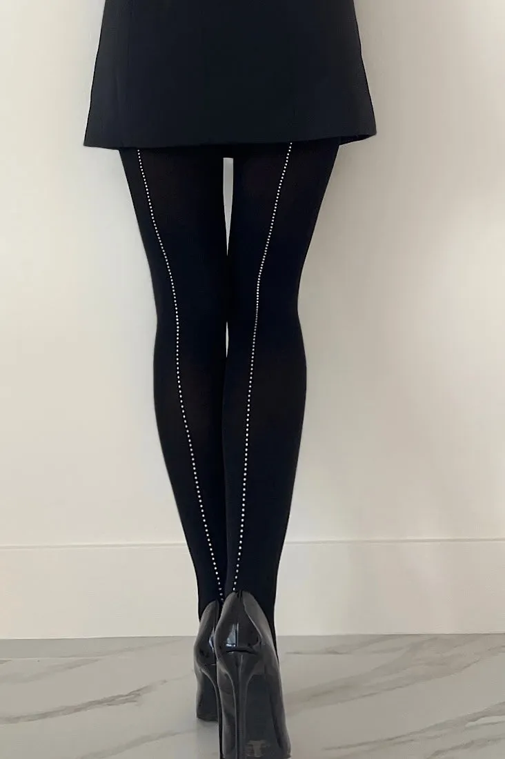 Rhinestone Accent Opaque Tights