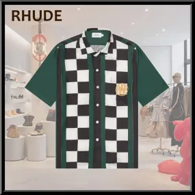 RHUDE  |Button-down Silk Street Style Short Sleeves Shirts