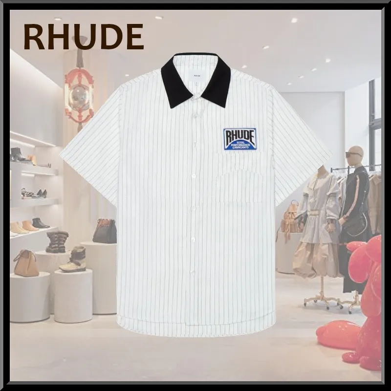 RHUDE  |Button-down Stripes Street Style Short Sleeves Logo Shirts