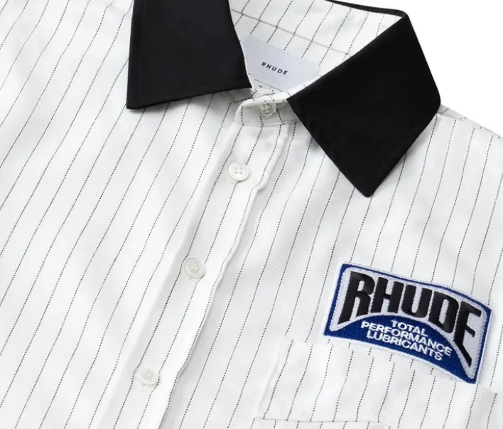 RHUDE  |Button-down Stripes Street Style Short Sleeves Logo Shirts