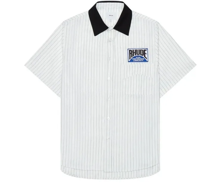 RHUDE  |Button-down Stripes Street Style Short Sleeves Logo Shirts