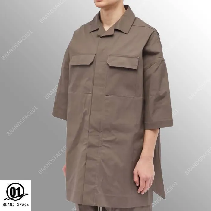 RICK OWENS  |Button-down Nylon Linen Street Style Plain Short Sleeves