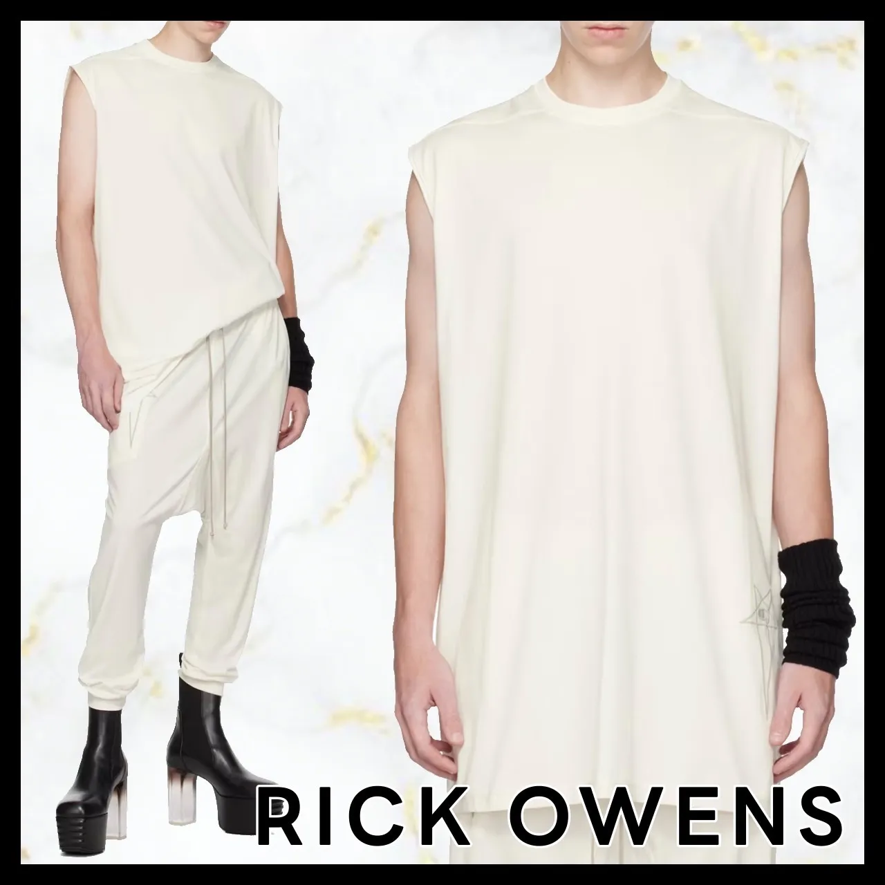 RICK OWENS  |Crew Neck Sleeveless Street Style Plain Cotton Oversized