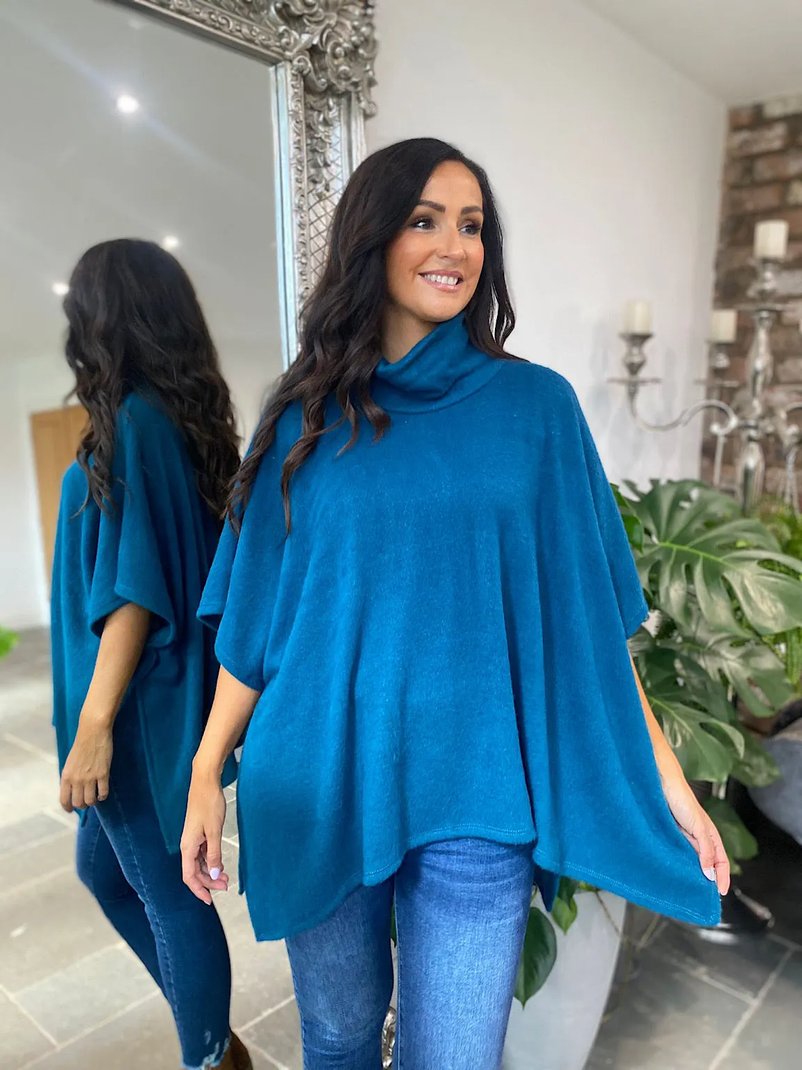 Roll Neck Soft Knit Cape Tilly