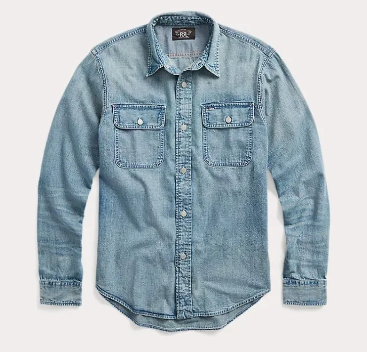 RRL  |Button-down Denim Long Sleeves Plain Cotton Logo Surf Style