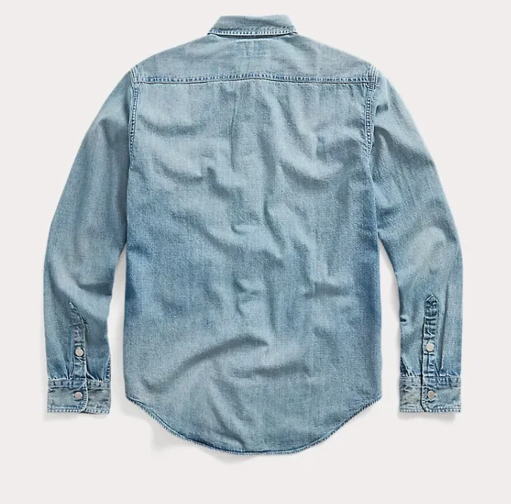 RRL  |Button-down Denim Long Sleeves Plain Cotton Logo Surf Style