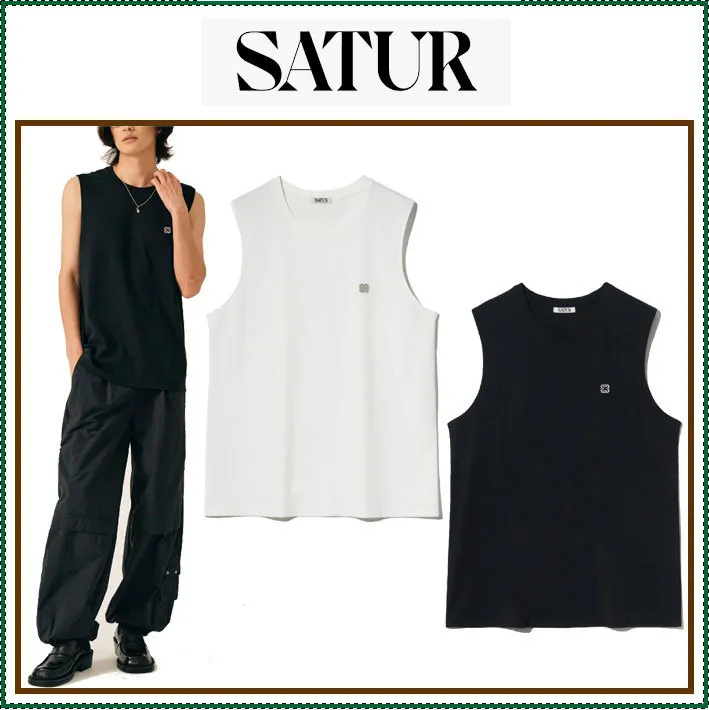 SATUR  |Unisex Sleeveless Street Style Plain Cotton Logo