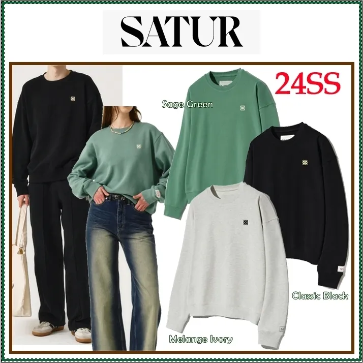 SATUR  |Unisex Street Style Long Sleeves Plain Logo