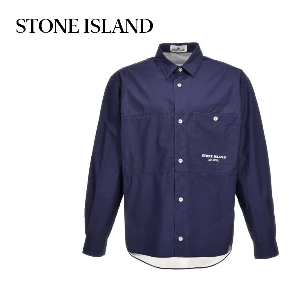 STONE ISLAND  |Button-down Stripes Unisex Blended Fabrics Long Sleeves