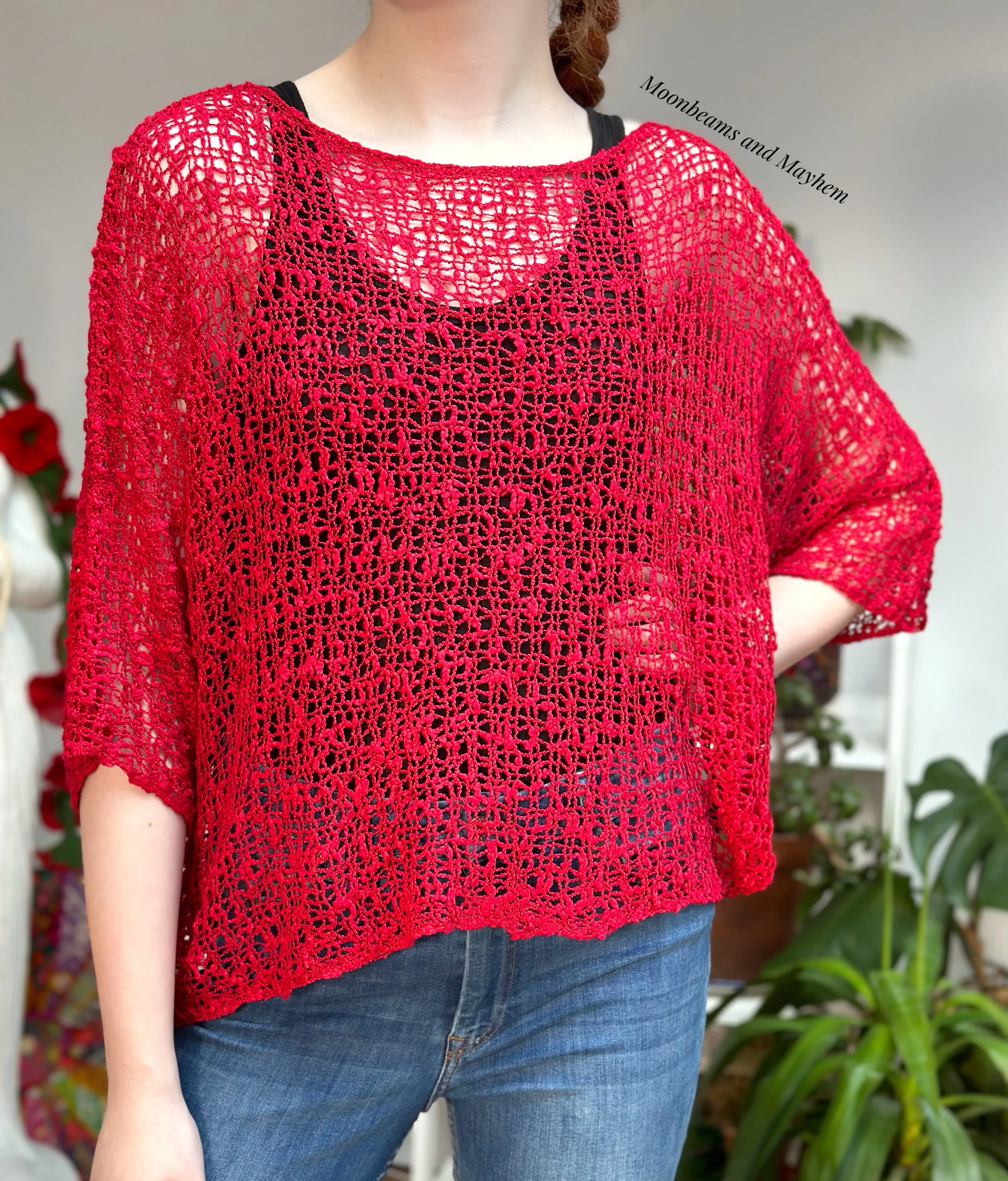 STUNNING LOOSE WEAVE WILD POPPY PULLOVER