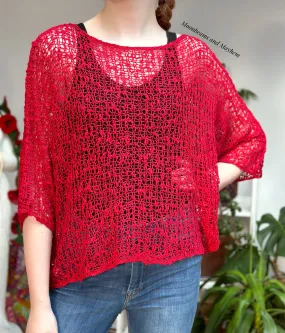 STUNNING LOOSE WEAVE WILD POPPY PULLOVER