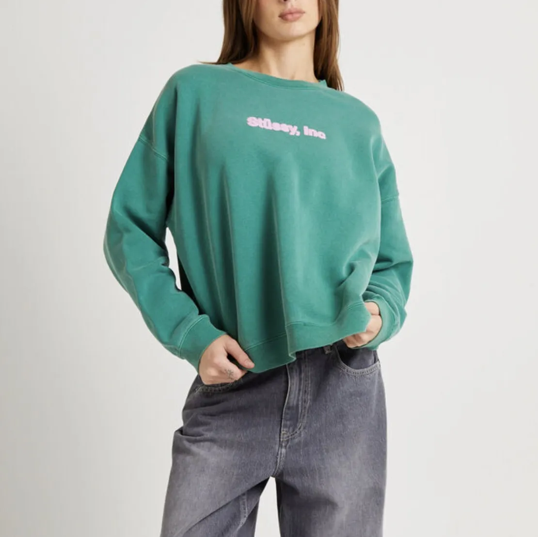 STUSSY  |Crew Neck Street Style Long Sleeves Cotton Oversized Logo