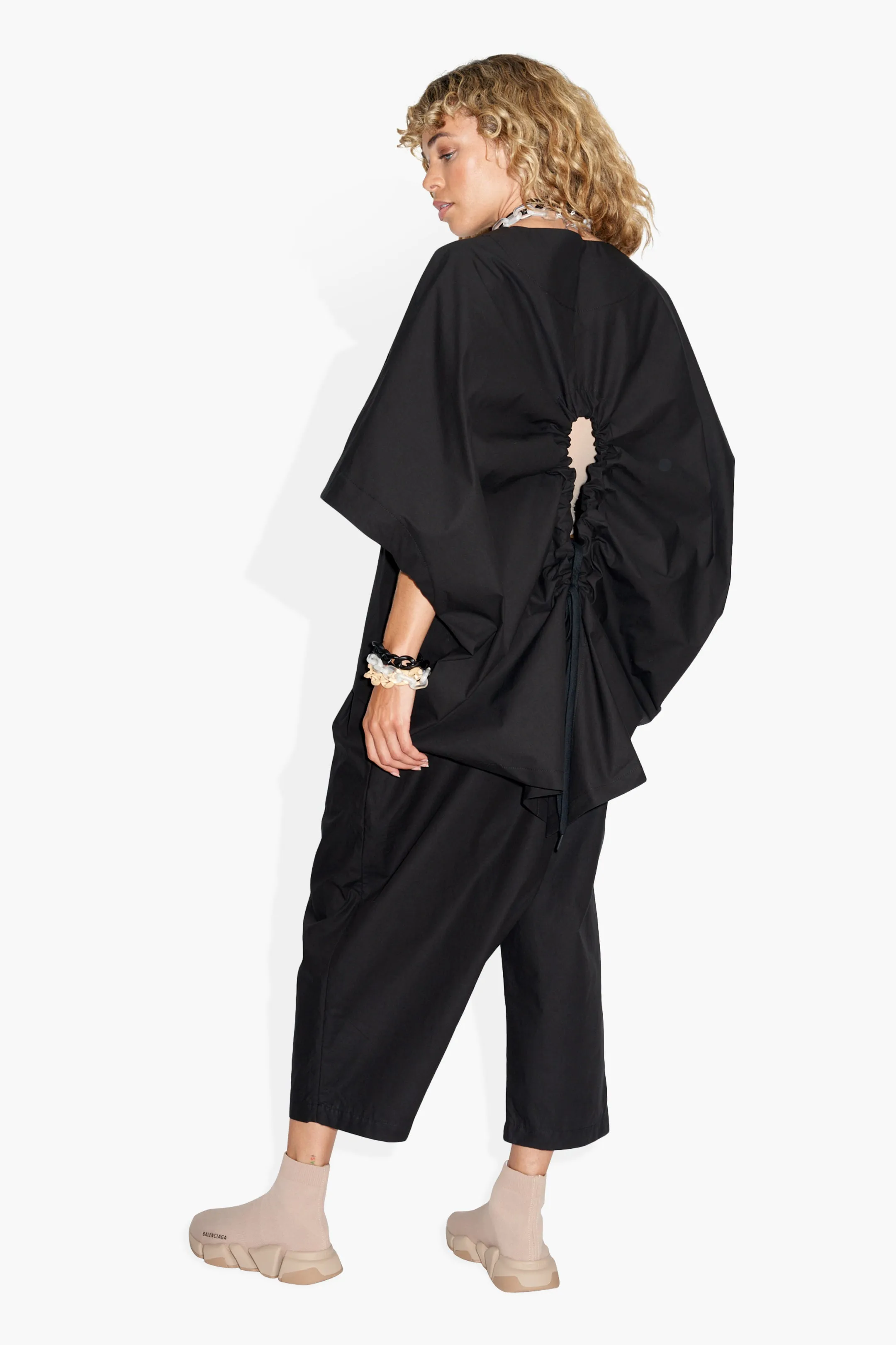 Tethered Poncho Poplin Black