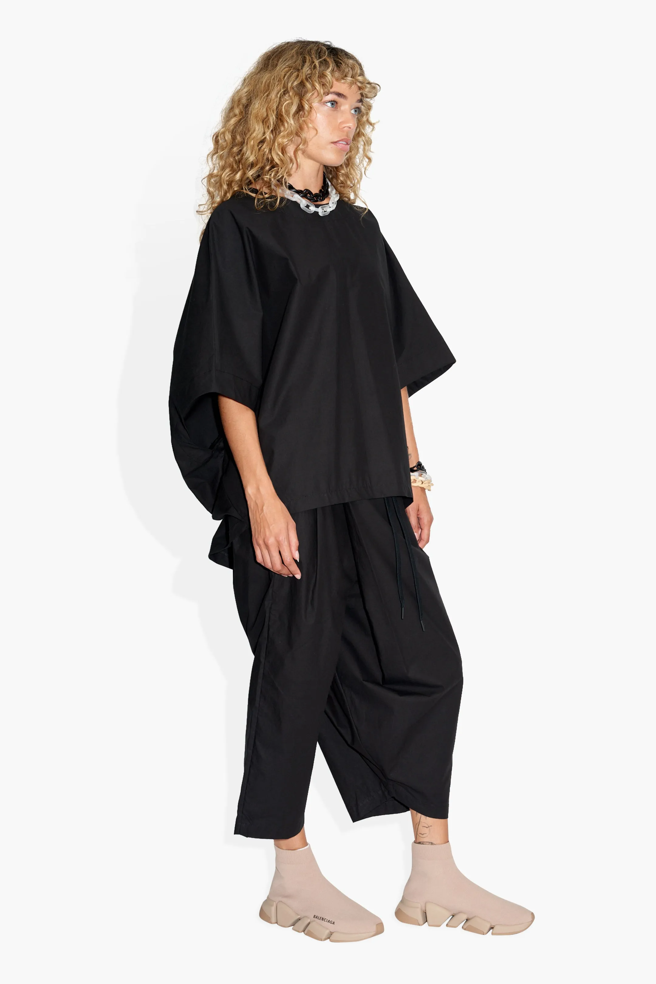 Tethered Poncho Poplin Black