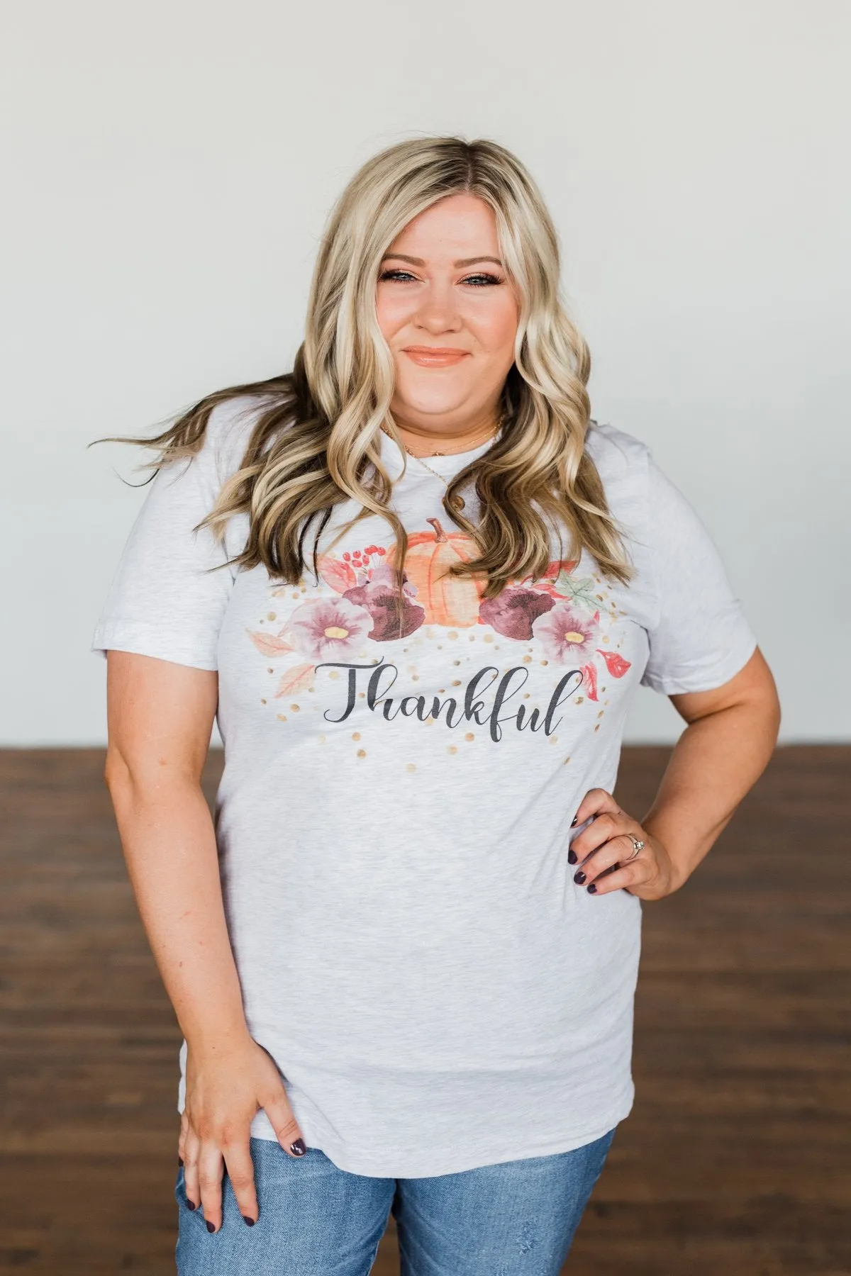 Thankful Pumpkin Graphic Tee- Heather Grey