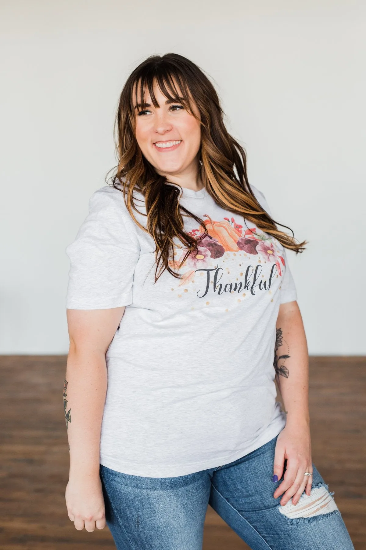 Thankful Pumpkin Graphic Tee- Heather Grey