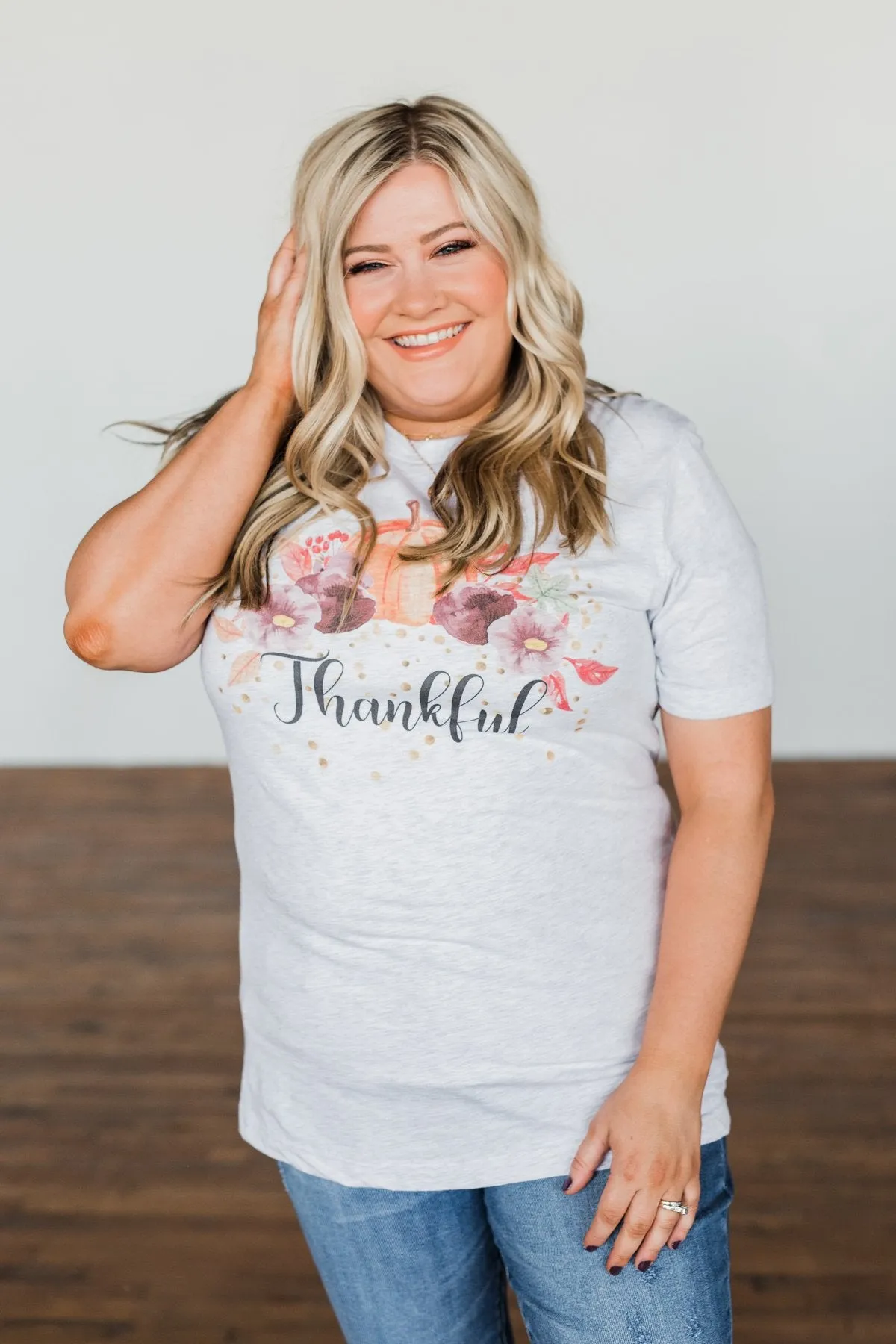 Thankful Pumpkin Graphic Tee- Heather Grey