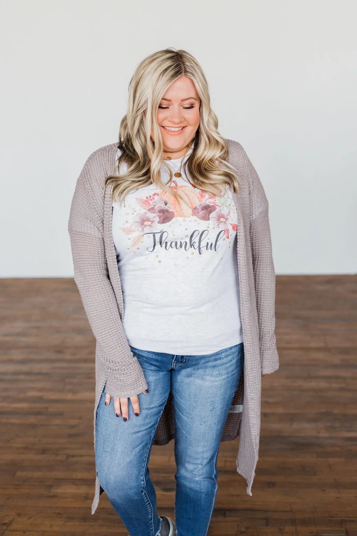 Thankful Pumpkin Graphic Tee- Heather Grey