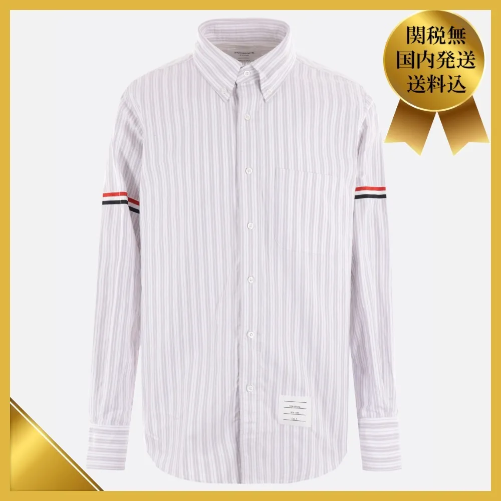 THOM BROWNE  |Button-down Stripes Long Sleeves Cotton Logo Designers