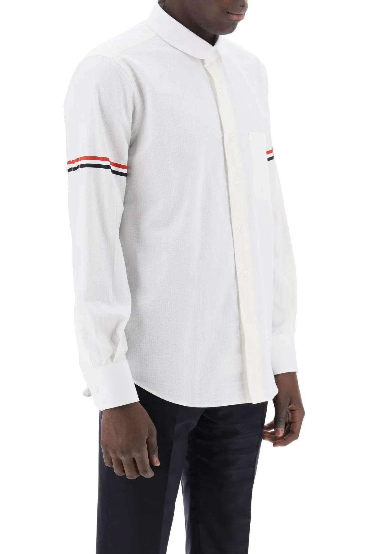 THOM BROWNE  |Button-down Stripes Long Sleeves Plain Cotton Logo Designers