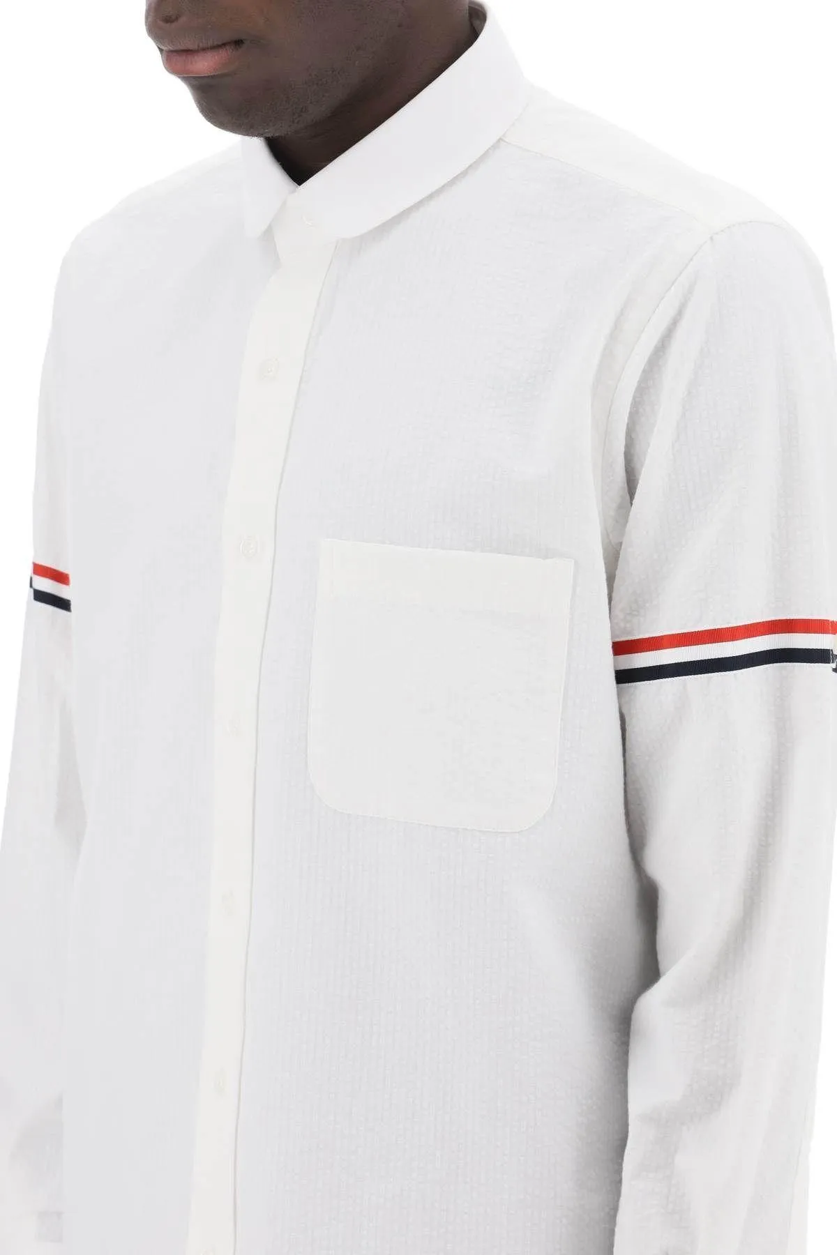 THOM BROWNE  |Button-down Stripes Long Sleeves Plain Cotton Logo Designers