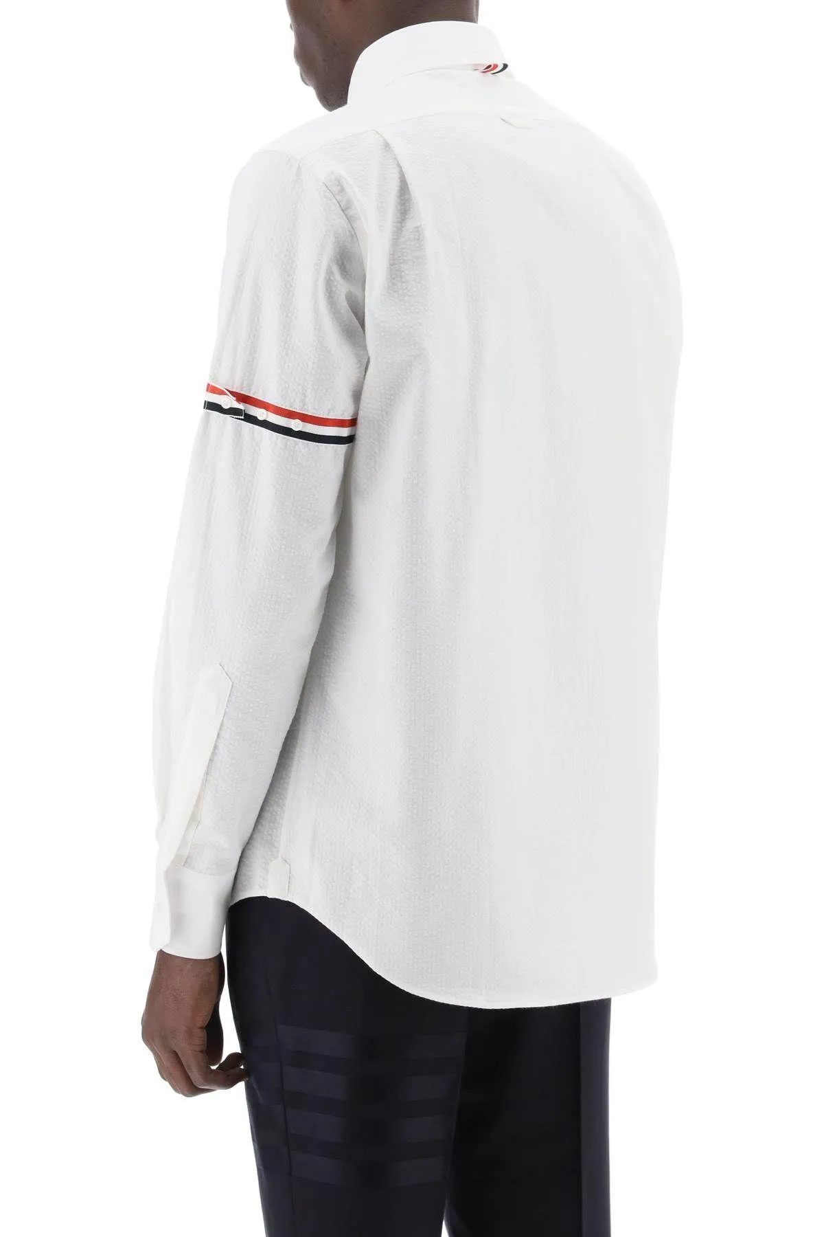 THOM BROWNE  |Button-down Stripes Long Sleeves Plain Cotton Logo Designers