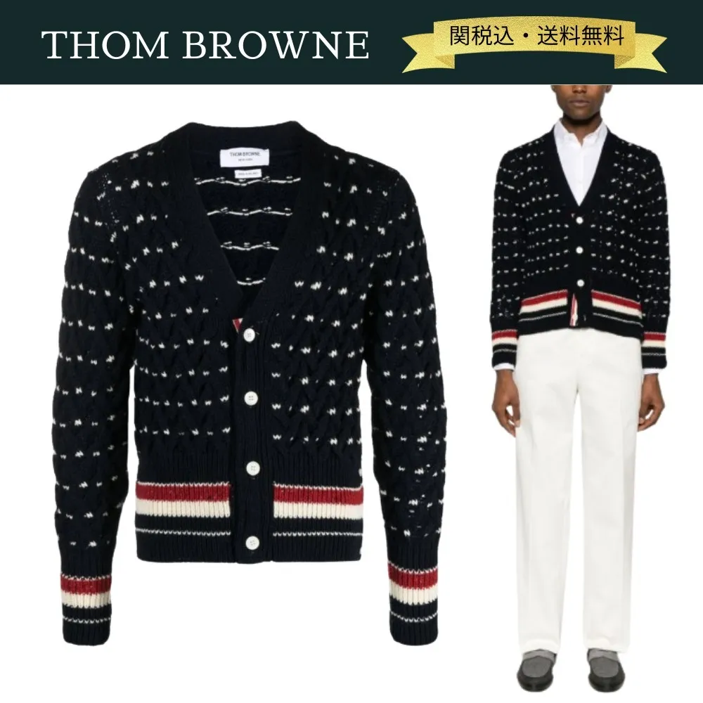 THOM BROWNE  |Button-down Stripes Street Style Designers Cardigans