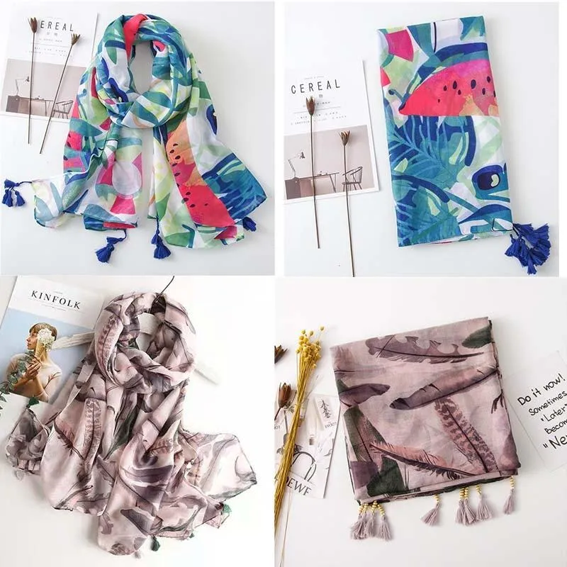 Tropical Print Viscose Hijab Women's Scarf Luxury Beach Fashion Shawl