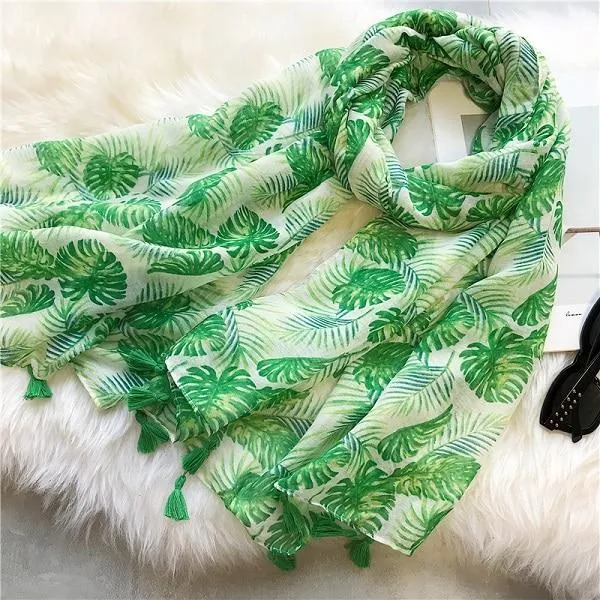 Tropical Print Viscose Hijab Women's Scarf Luxury Beach Fashion Shawl