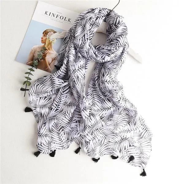 Tropical Print Viscose Hijab Women's Scarf Luxury Beach Fashion Shawl