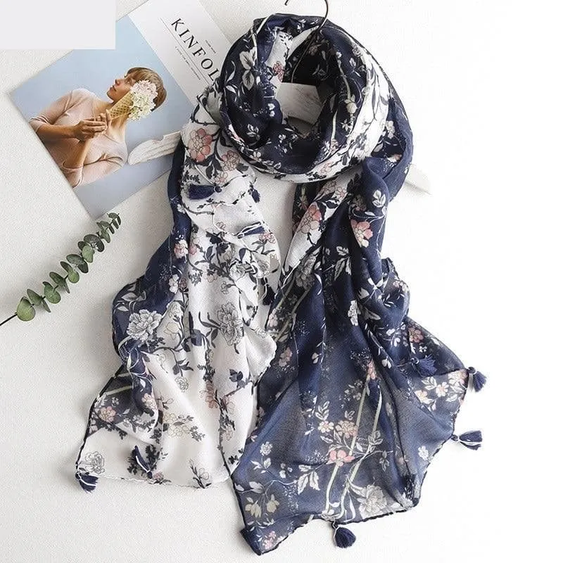 Tropical Print Viscose Hijab Women's Scarf Luxury Beach Fashion Shawl