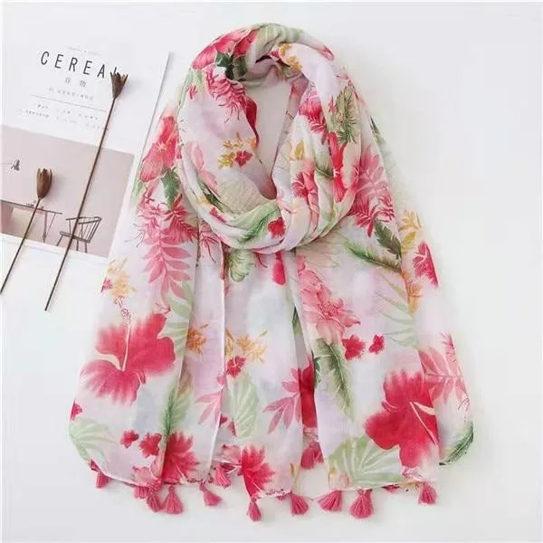 Tropical Print Viscose Hijab Women's Scarf Luxury Beach Fashion Shawl