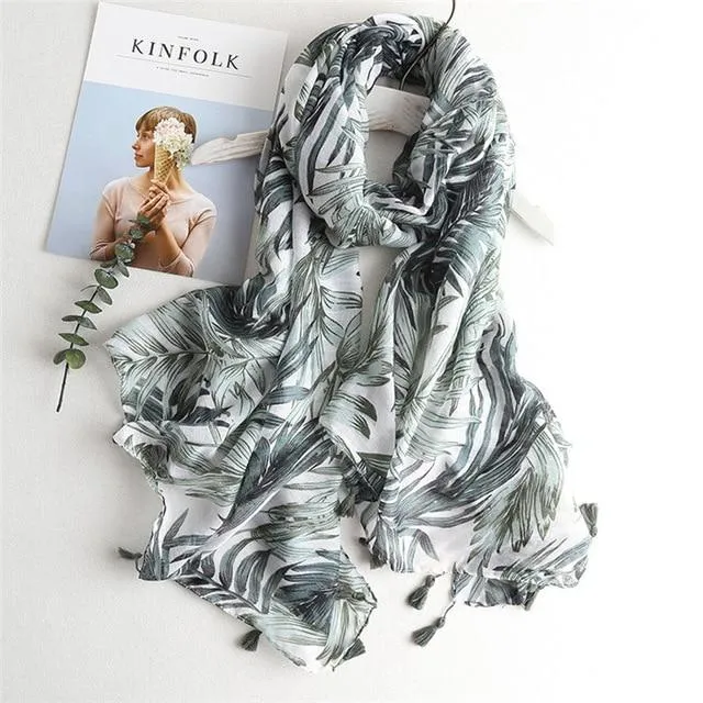 Tropical Print Viscose Hijab Women's Scarf Luxury Beach Fashion Shawl