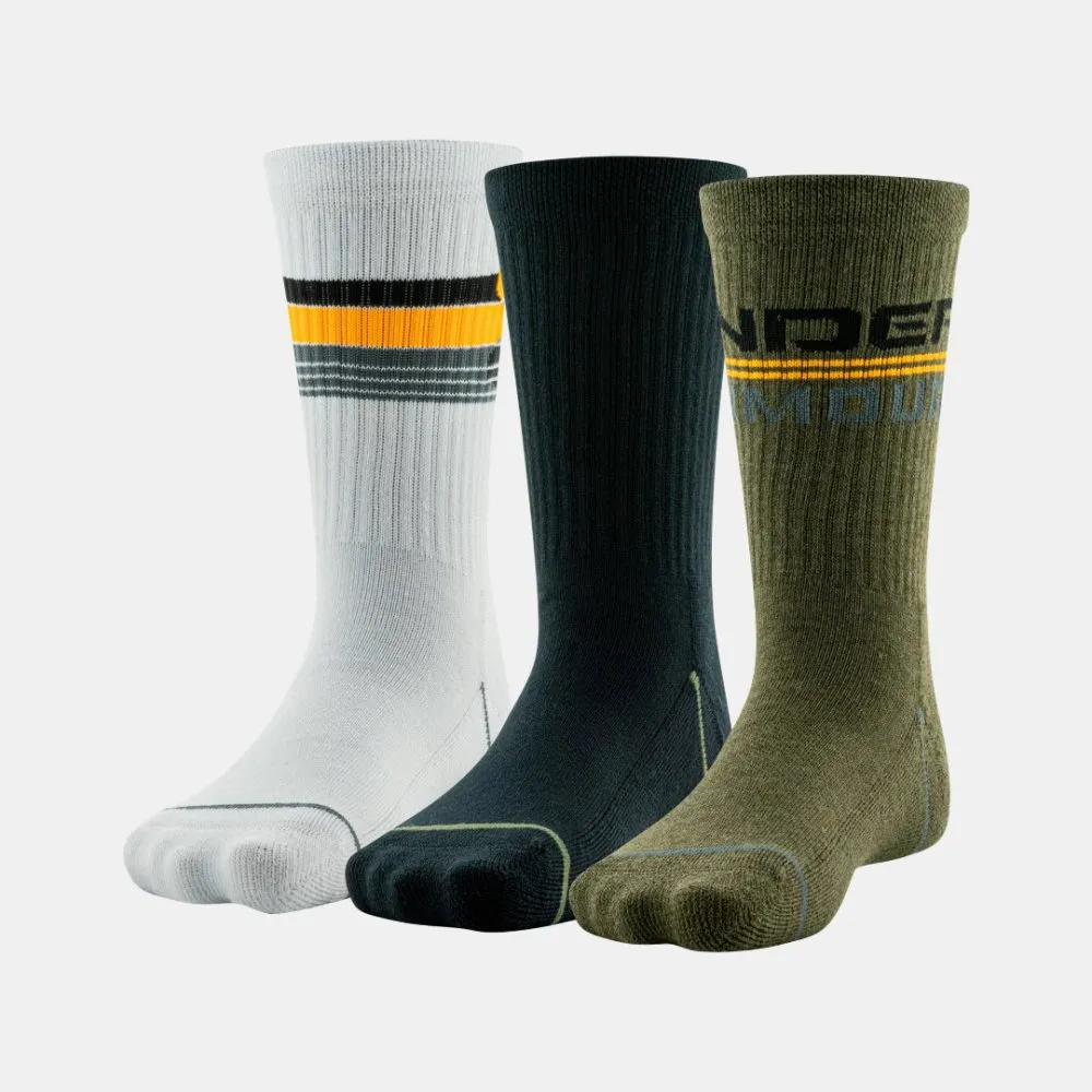 Under Armour Boys' UA Phenom 3-Pack Crew Socks - Marine OD Green/Black/Pitch Gray