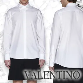 VALENTINO  |Button-down Unisex Street Style Cotton Logo Front Button