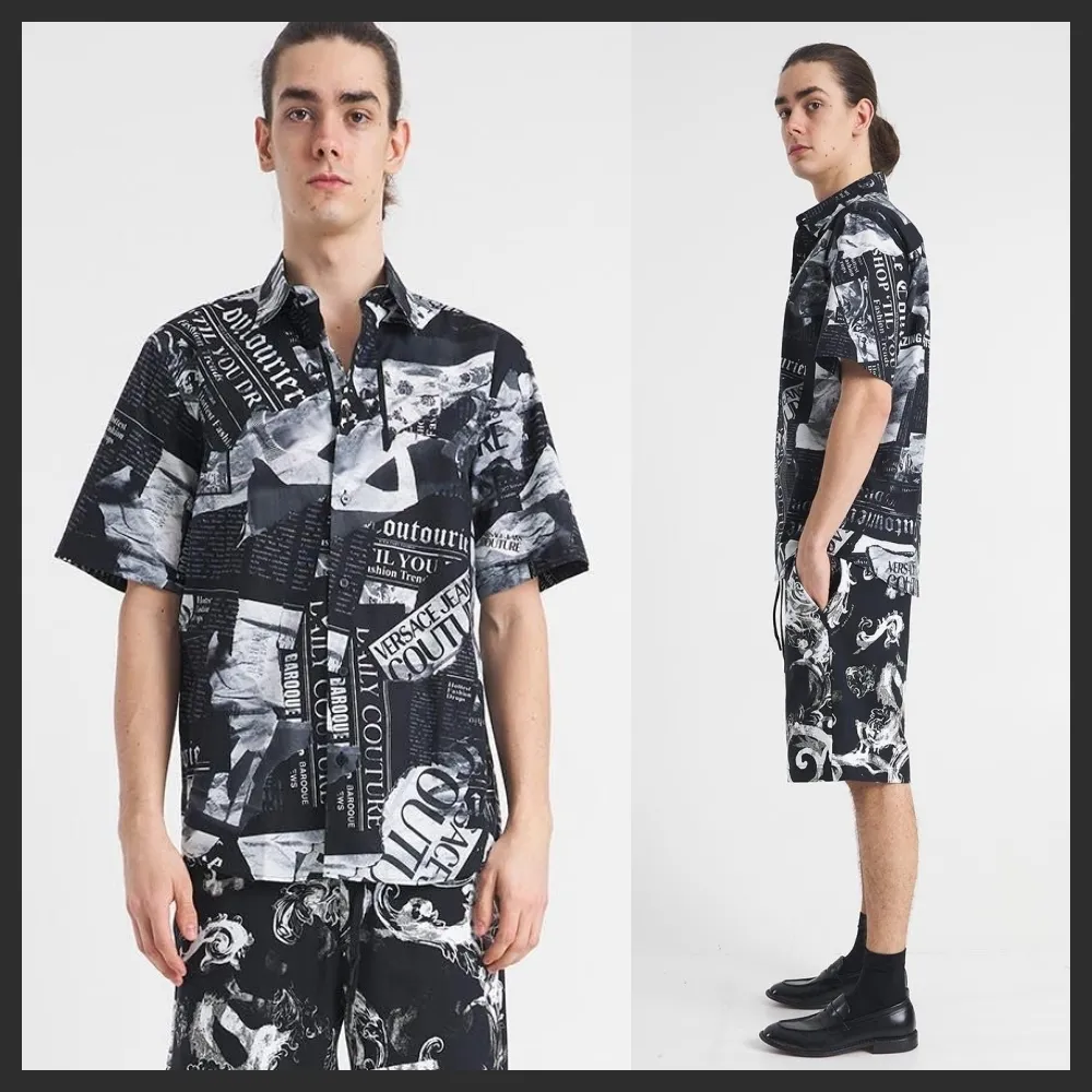 VERSACE  |Button-down Cotton Short Sleeves Front Button Luxury Shirts