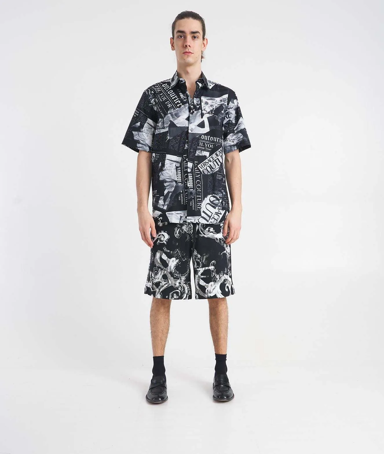 VERSACE  |Button-down Cotton Short Sleeves Front Button Luxury Shirts