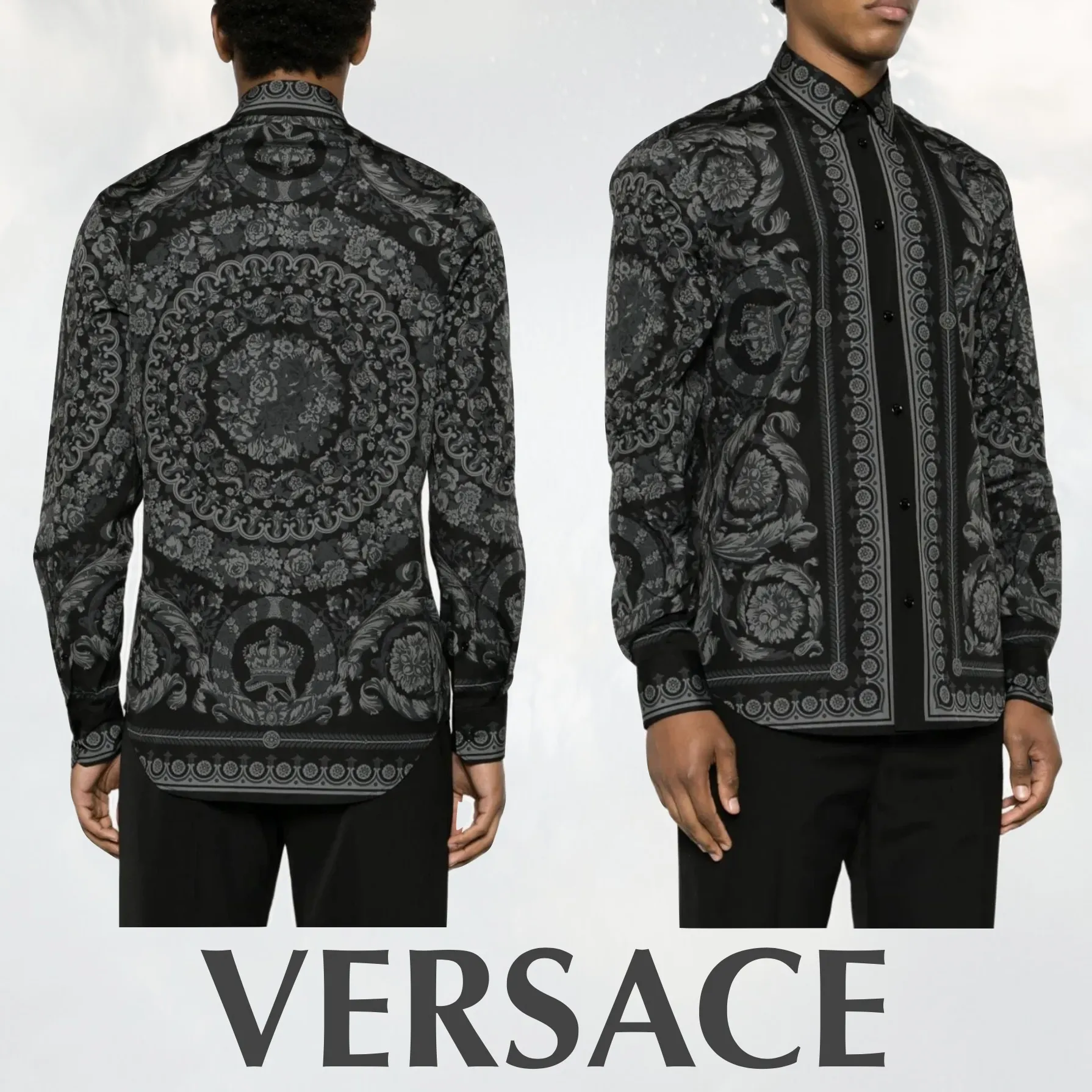 VERSACE  |Button-down Paisley Street Style Long Sleeves Cotton Luxury