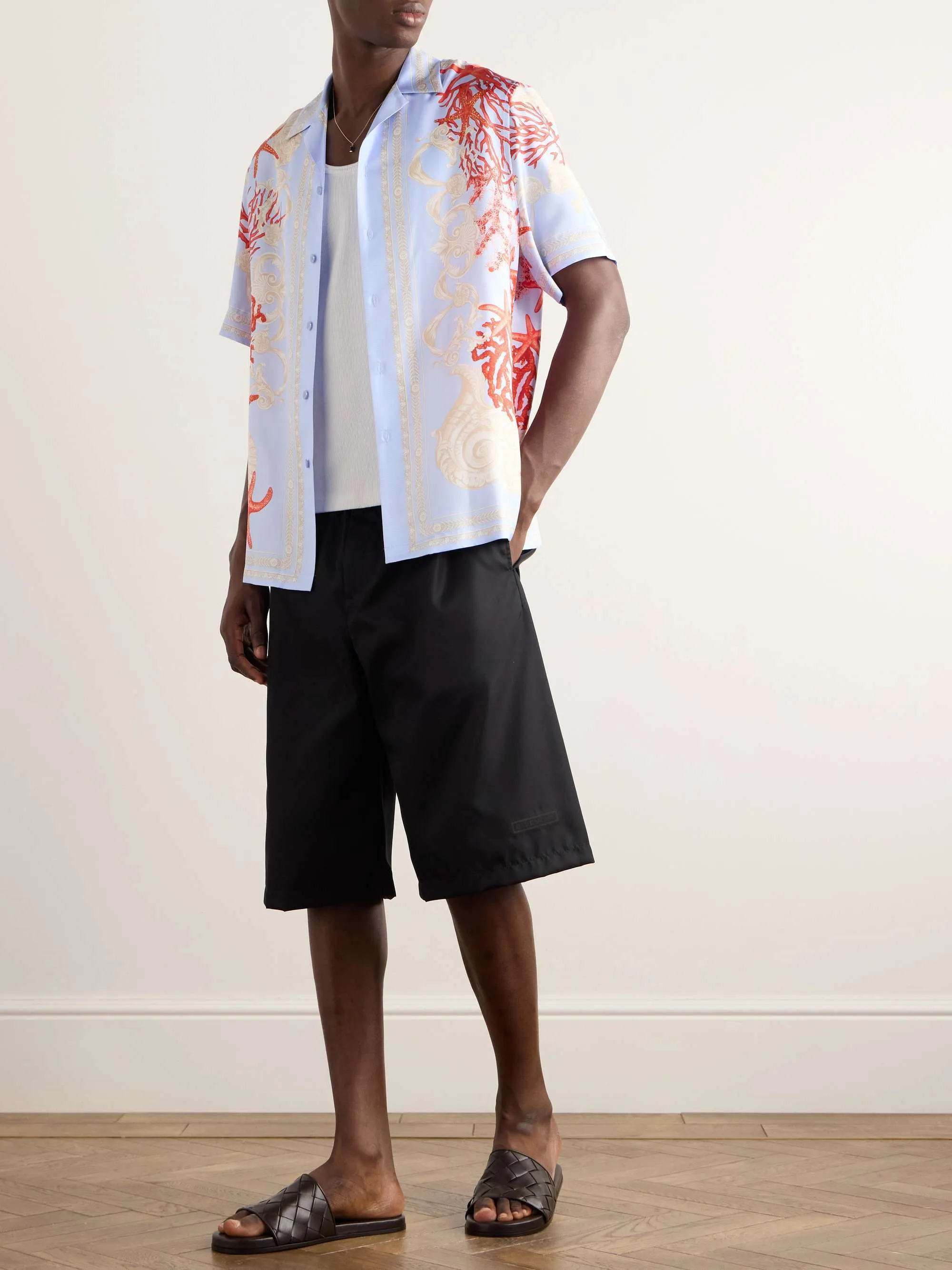 VERSACE  |Button-down Silk Street Style Short Sleeves Bridal Luxury