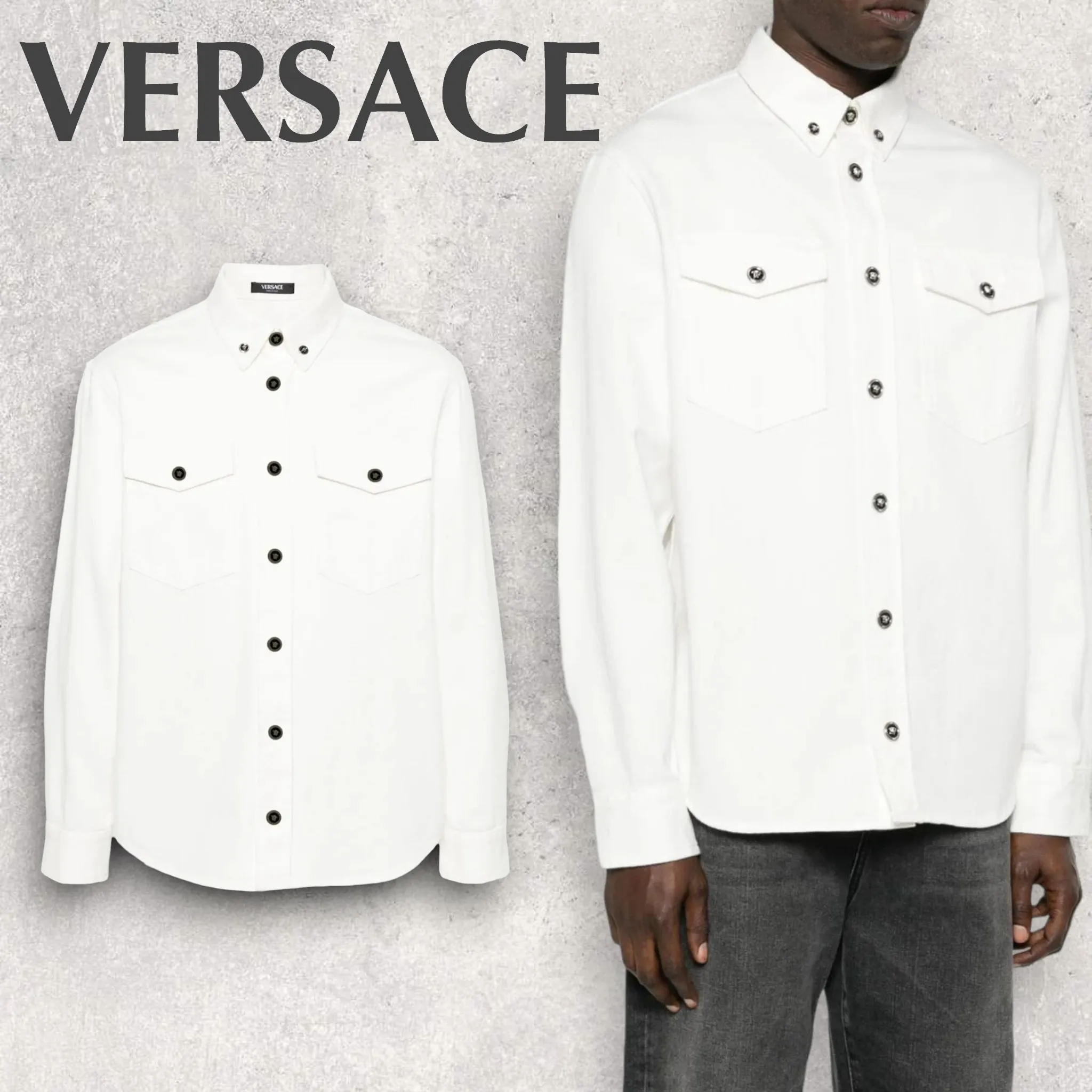 VERSACE  |Button-down Street Style Plain Cotton Logo Luxury Shirts