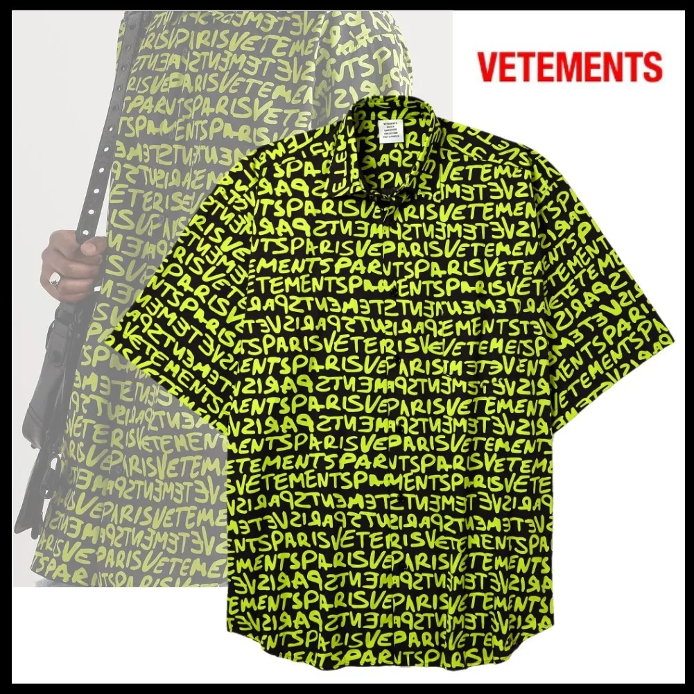 VETEMENTS  |Button-down Monogram Street Style Cotton Short Sleeves Logo