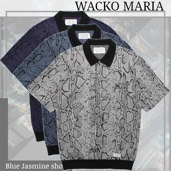 WACKO MARIA  |Button-down Silk Cotton Short Sleeves Python Logo Polos