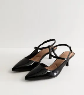 Wide Fit Black Asymmetric Strap Slingback Court Shoes New Look