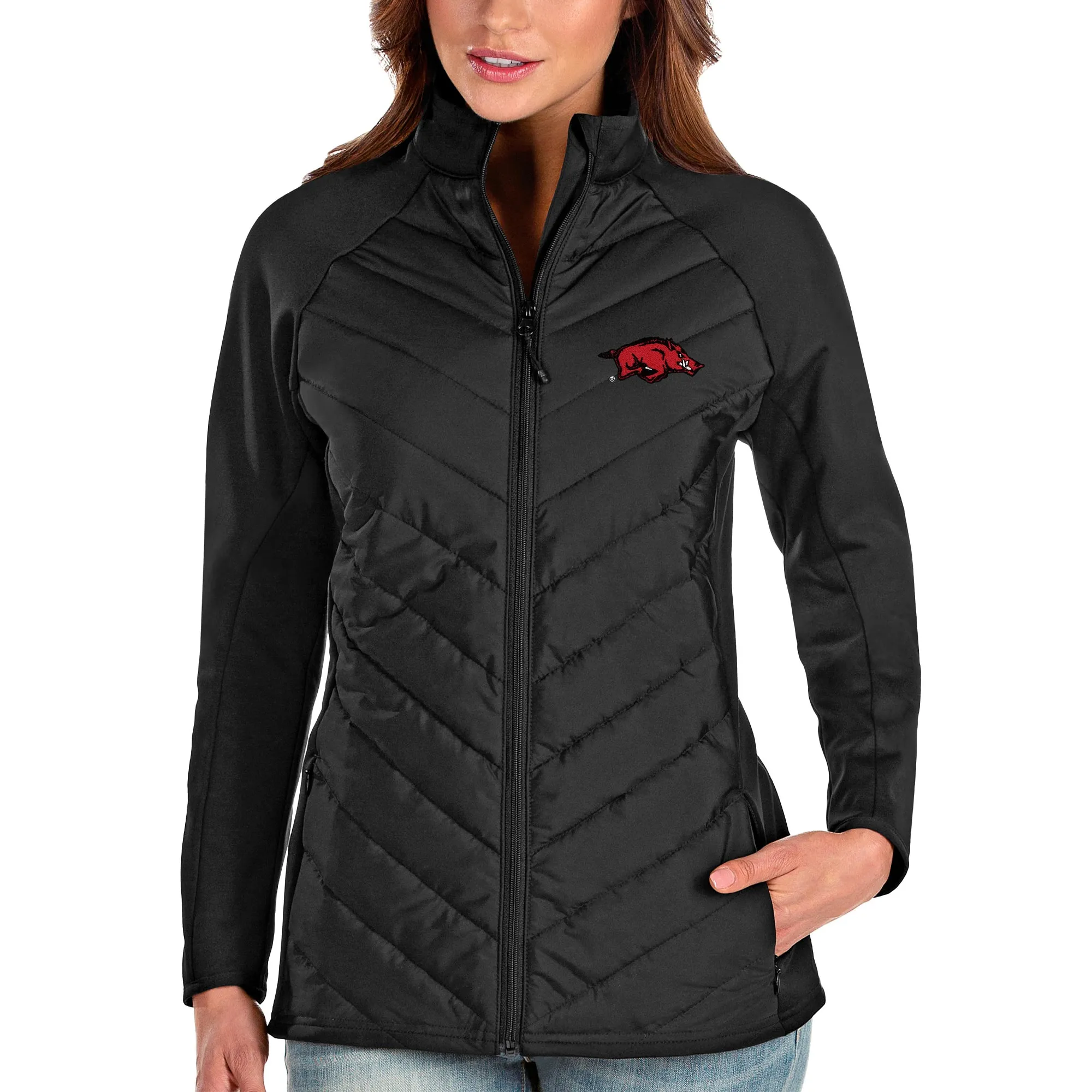 Women's Antigua Black Arkansas Razorbacks Altitude Full-Zip Puffer Jacket