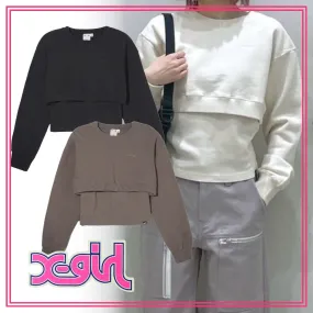 X-girl  |Street Style Long Sleeves Plain Cotton Co-ord Logo